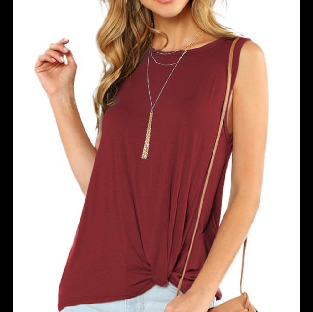 Chic Sleeveless Knot Front Tank Top - Burgundy
